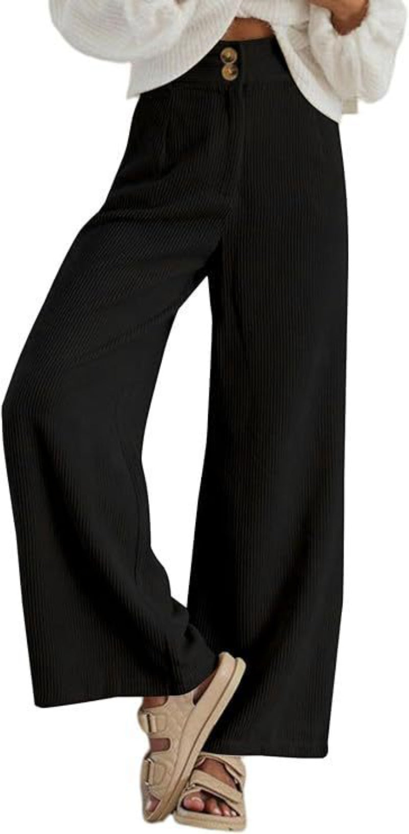 Pantaloni casual elasticizzati a doppio bottone in velluto a coste da donna