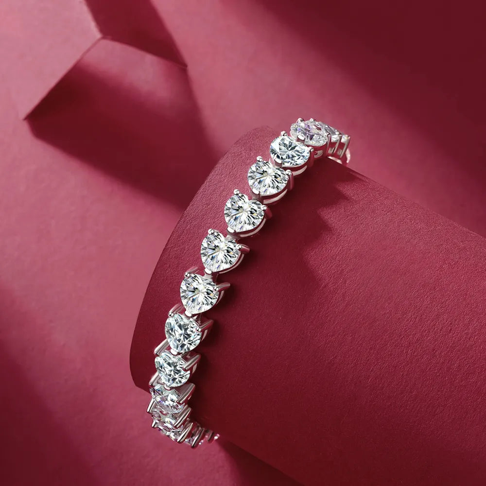 24 Carat Moissanite 925 Sterling Silver Heart Bracelet - VAleG