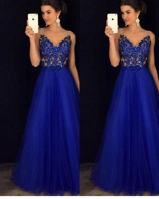 Dress Backless Beaded Ball Elegant Long Dress Blue Chiffon Dress Spot - VAleG