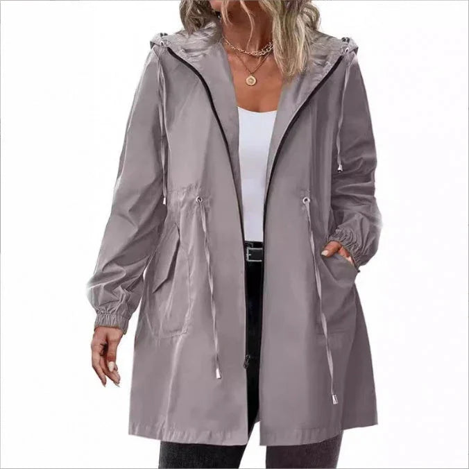 Women's Rain Jacket Long Lightweight Hooded Windbreaker - VAleG