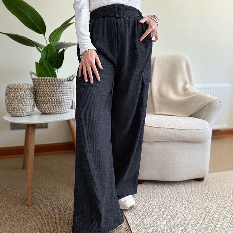 Pantaloni larghi in velluto a coste in tinta unita