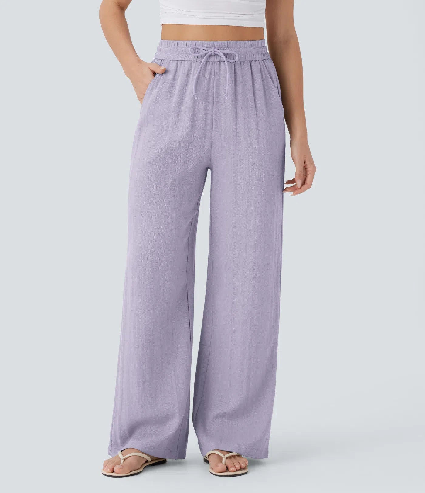 Pantaloni larghi casual a gamba larga in tinta unita
