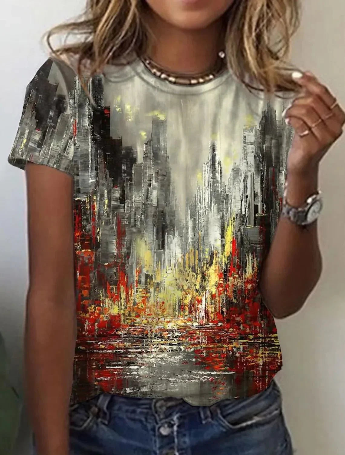 Women's European And American New Abstract Retro Print Short Sleeves - VAleG