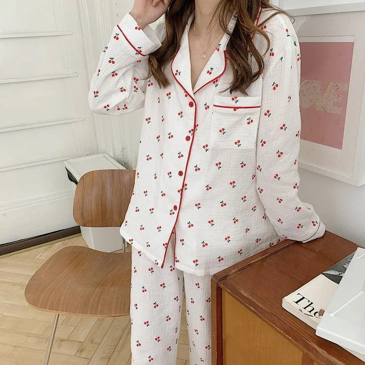 Cotton Yarn Hemming Long-sleeved Trousers Homewear Pajamas Suit - VAleG