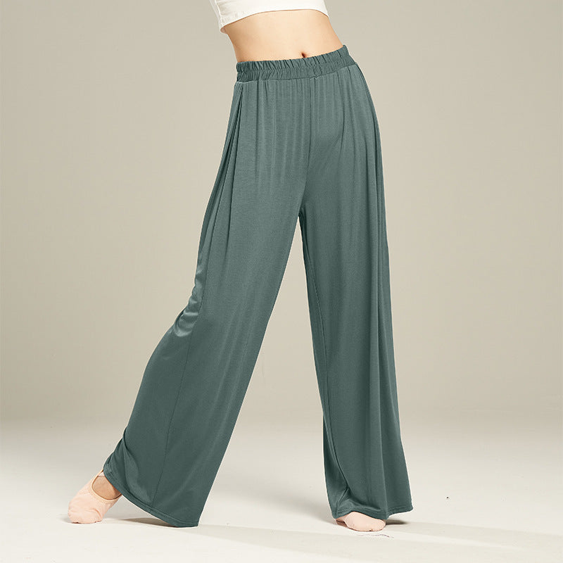 Pantaloni a gamba larga a vita alta elasticizzata a vita alta da donna