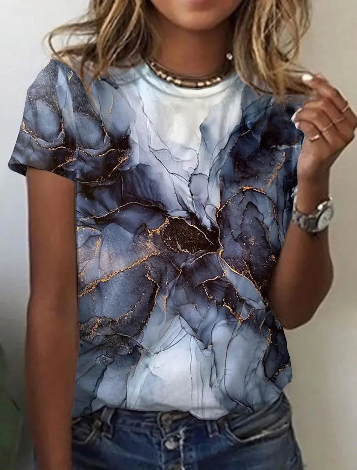Women's European And American New Abstract Retro Print Short Sleeves - VAleG