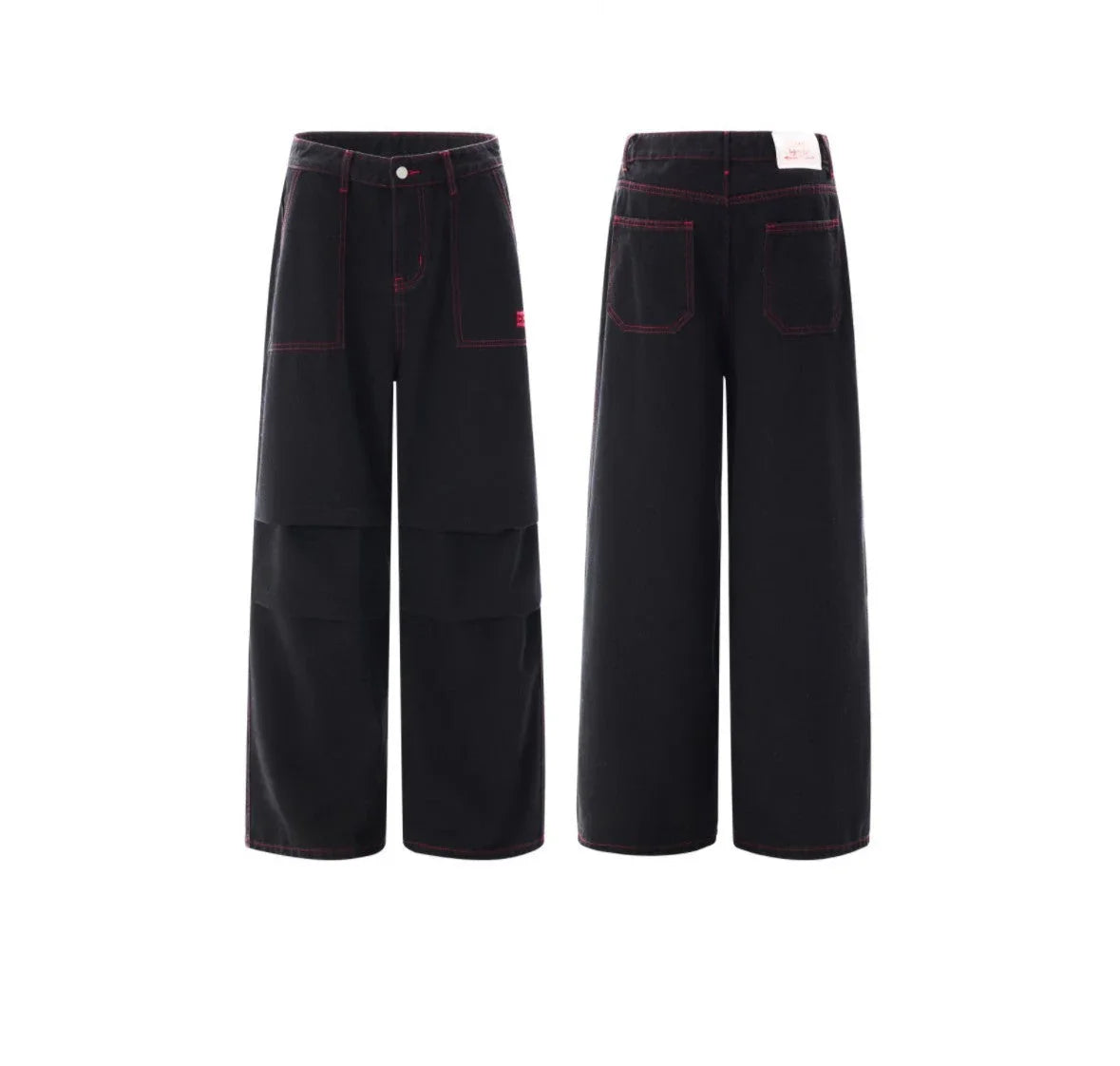 Contrasting Color Of Black And Red Workwear With Pocket Trousers - VAleG
