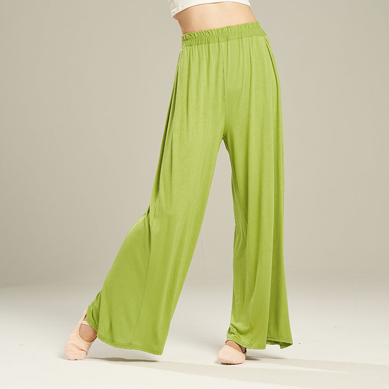 Pantaloni a gamba larga a vita alta elasticizzata a vita alta da donna
