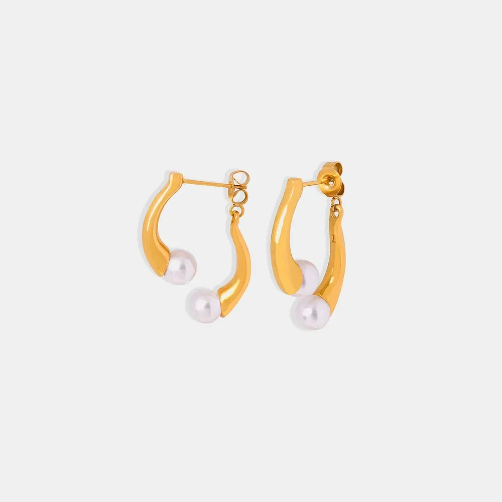 Synthetic Pearl Asymmetrical Titanium Steel Earrings - VAleG