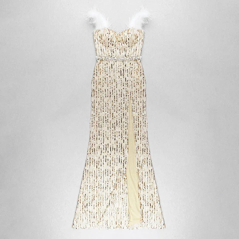 Feather Raglan Large Slit Sexy Fishtail Evening Dress - VAleG