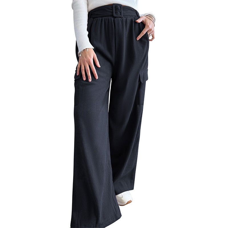Pantaloni larghi in velluto a coste in tinta unita