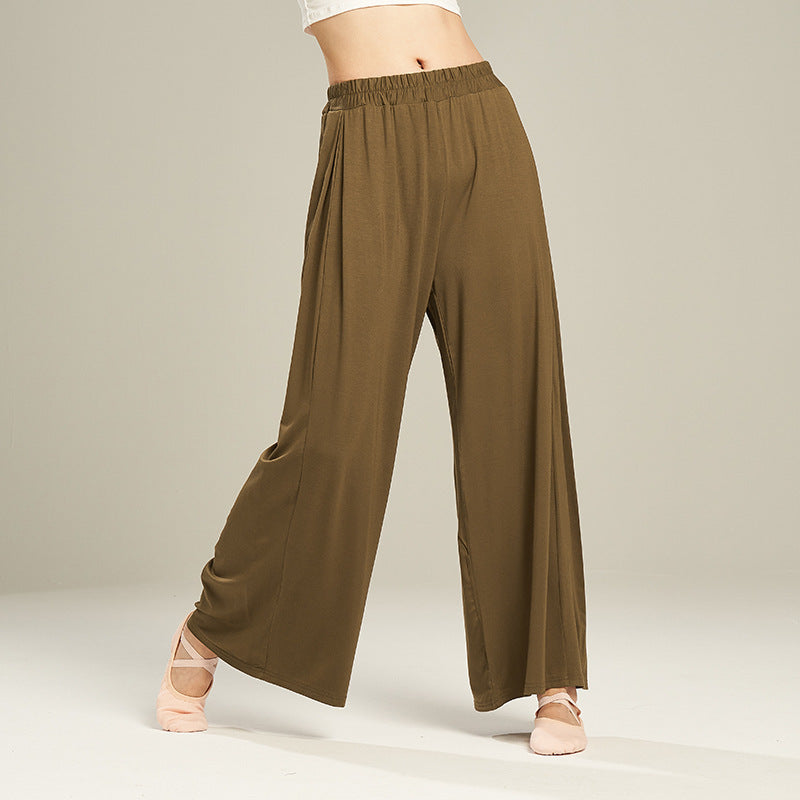 Pantaloni a gamba larga a vita alta elasticizzata a vita alta da donna
