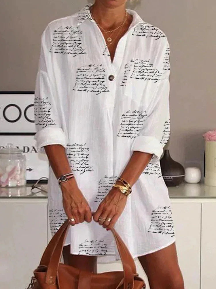 Letter Printed Slim Shirt Dress Women - VAleG