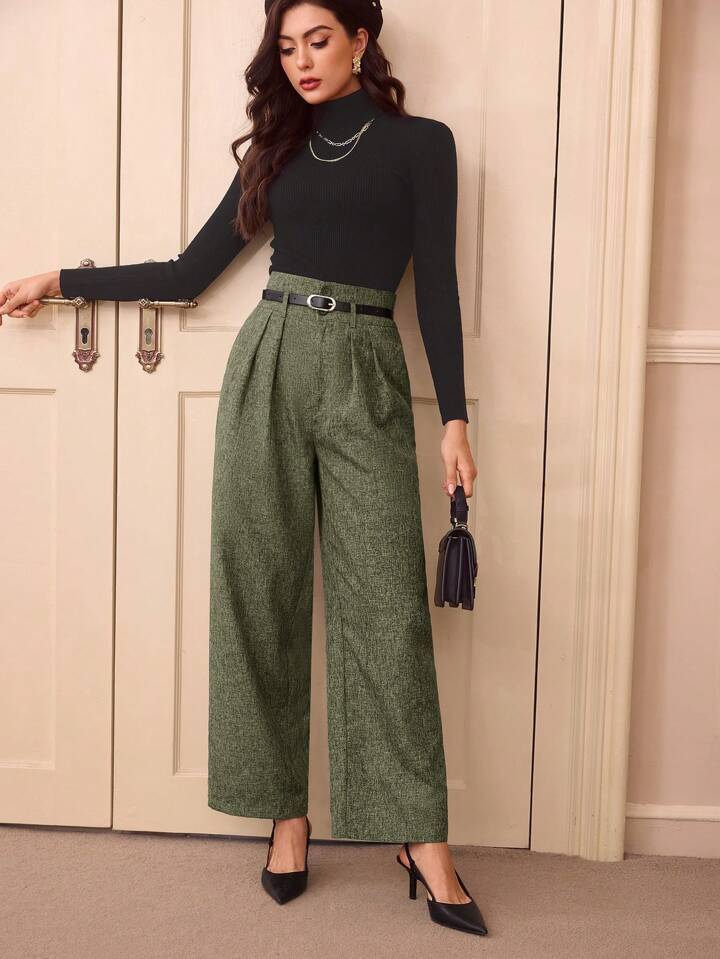 Pantaloni a gamba dritta in misto lino a vita alta vintage casual