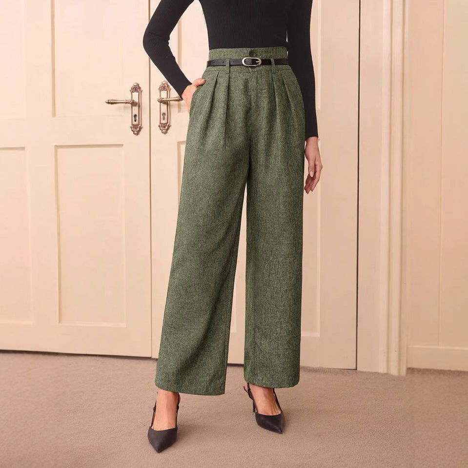 Pantaloni a gamba dritta in misto lino a vita alta vintage casual