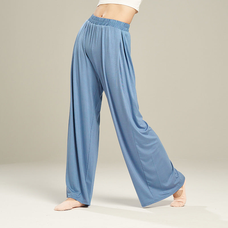 Pantaloni a gamba larga a vita alta elasticizzata a vita alta da donna