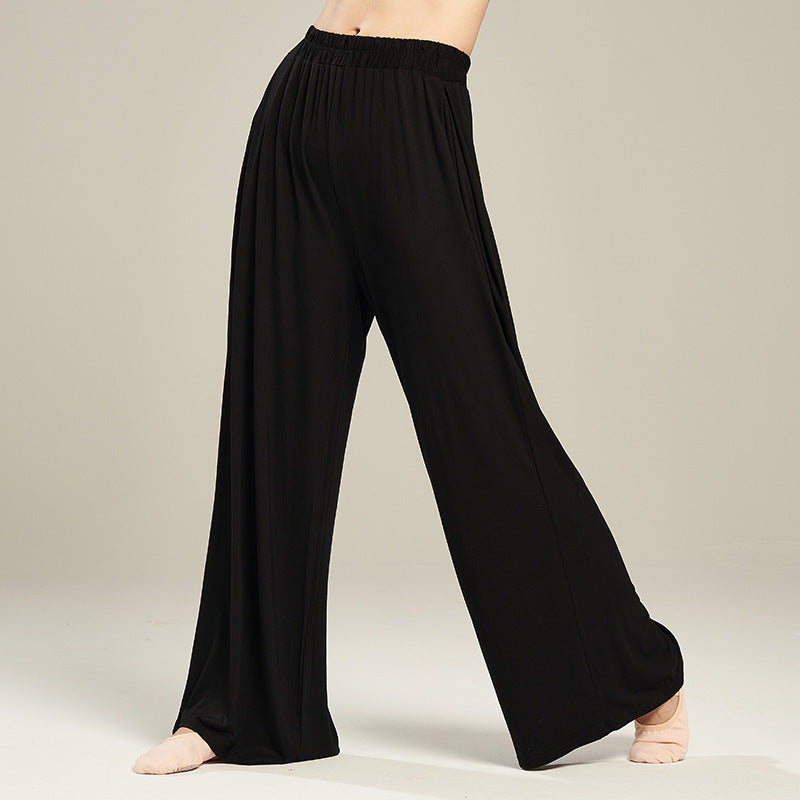 Pantaloni a gamba larga a vita alta elasticizzata a vita alta da donna