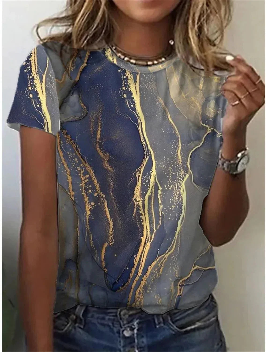 Women's European And American New Abstract Retro Print Short Sleeves - VAleG