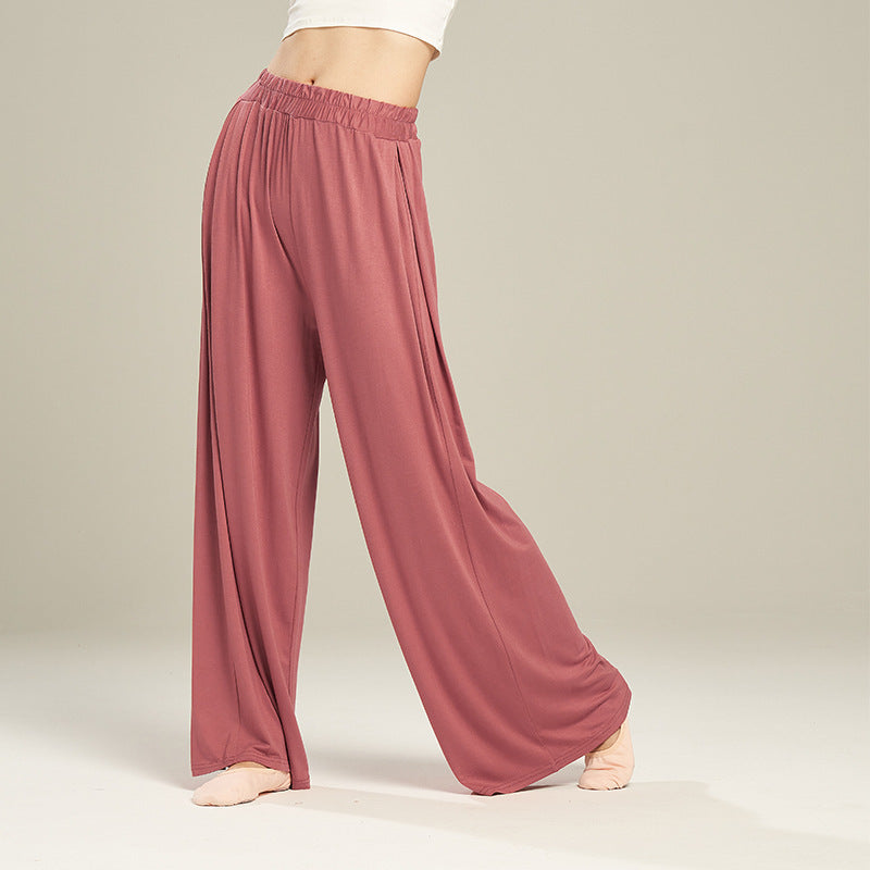 Pantaloni a gamba larga a vita alta elasticizzata a vita alta da donna