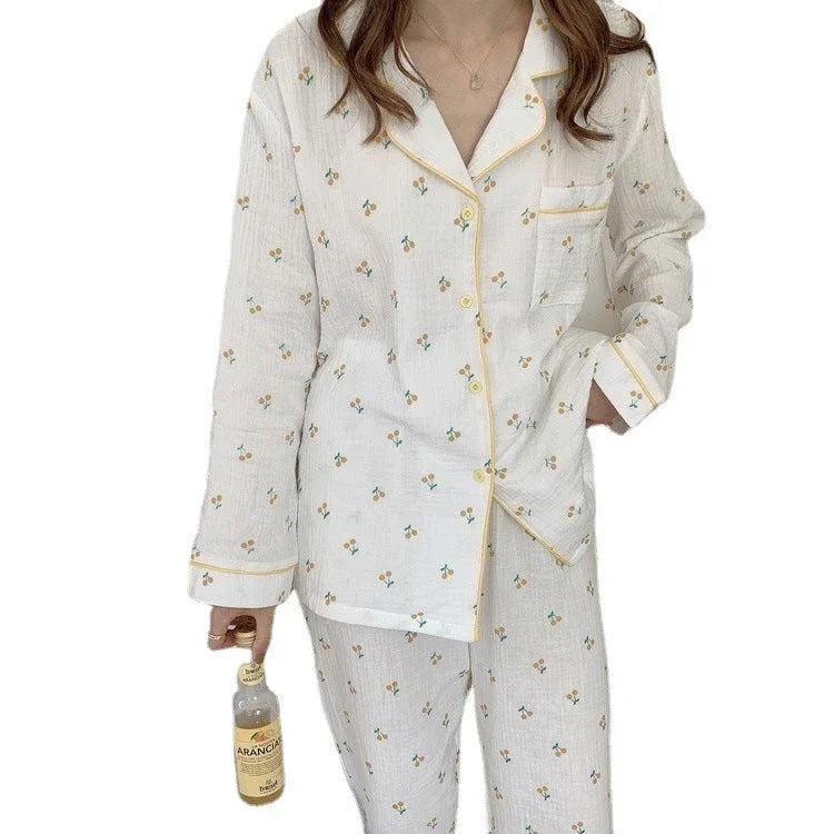 Cotton Yarn Hemming Long-sleeved Trousers Homewear Pajamas Suit - VAleG