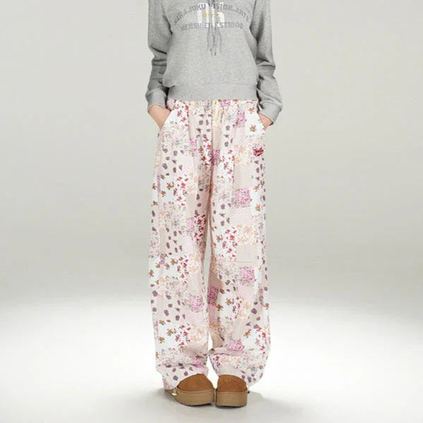 American Retro Hot Girl Floral Plaid Casual Trousers - VAleG