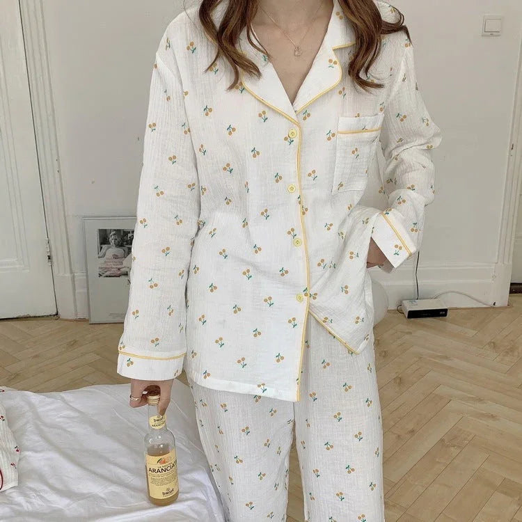 Cotton Yarn Hemming Long-sleeved Trousers Homewear Pajamas Suit - VAleG