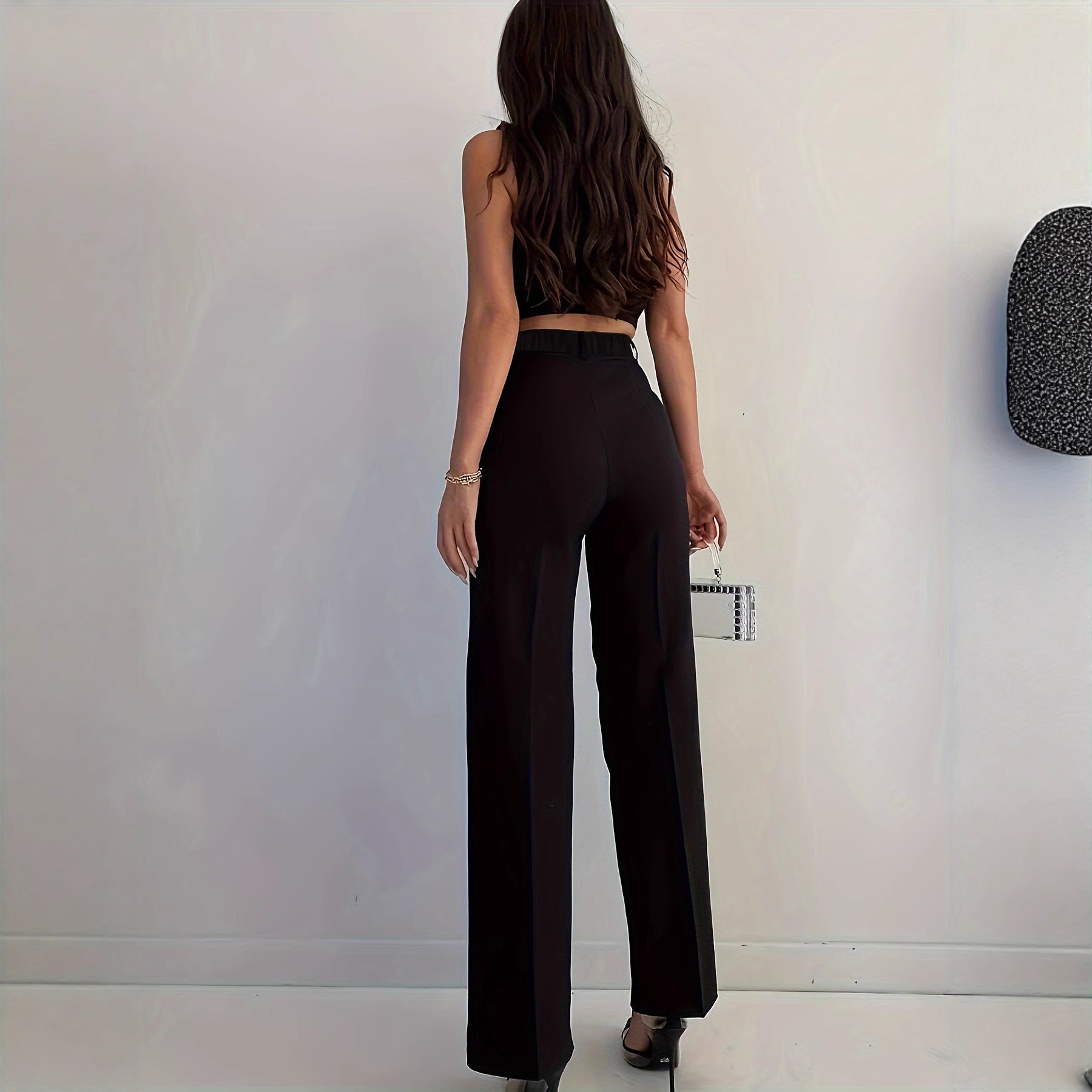 Pantaloni casual in tinta unita a vita alta