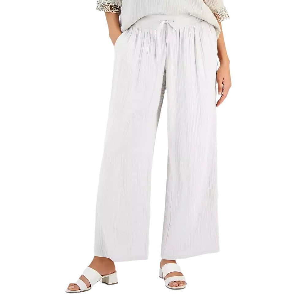Pantaloni  Casual Con Tasche Larghi In Cotone E Lino