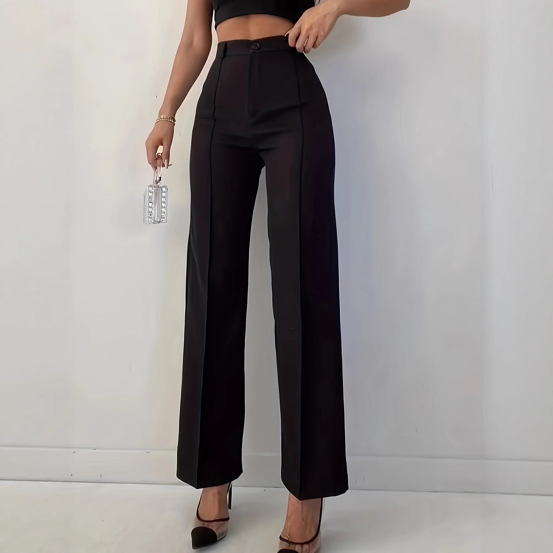 Pantaloni casual in tinta unita a vita alta