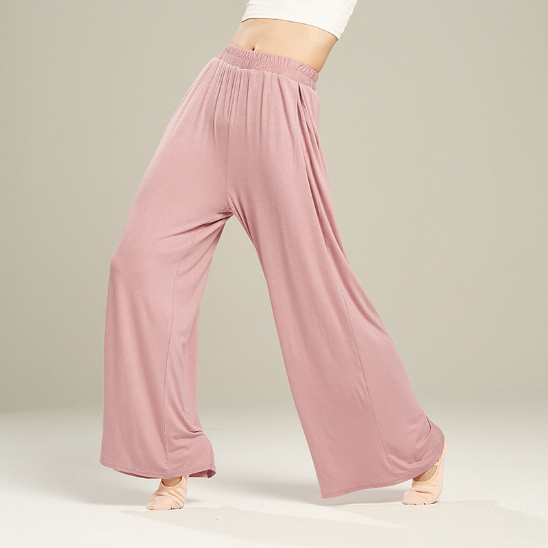 Pantaloni a gamba larga a vita alta elasticizzata a vita alta da donna