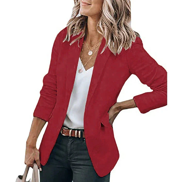 Women's Long Sleeve Solid Color Polo Collar Small Suit Jacket - VAleG