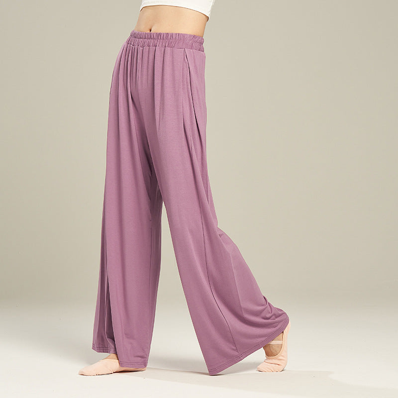 Pantaloni a gamba larga a vita alta elasticizzata a vita alta da donna