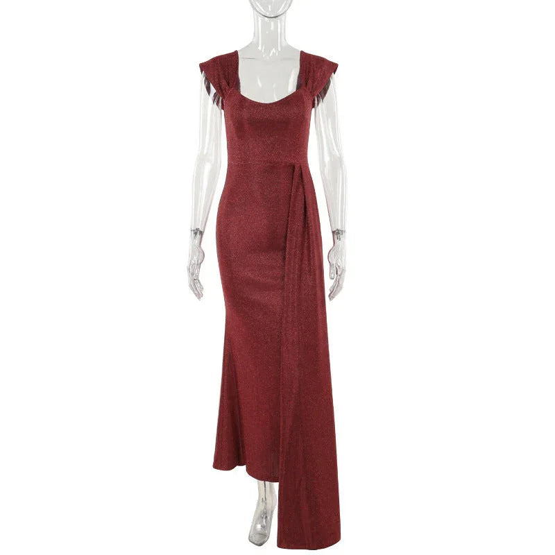 Slim Fit Thin And Glittering Vest Long Dress - VAleG