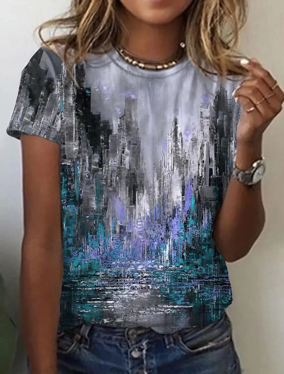 Women's European And American New Abstract Retro Print Short Sleeves - VAleG