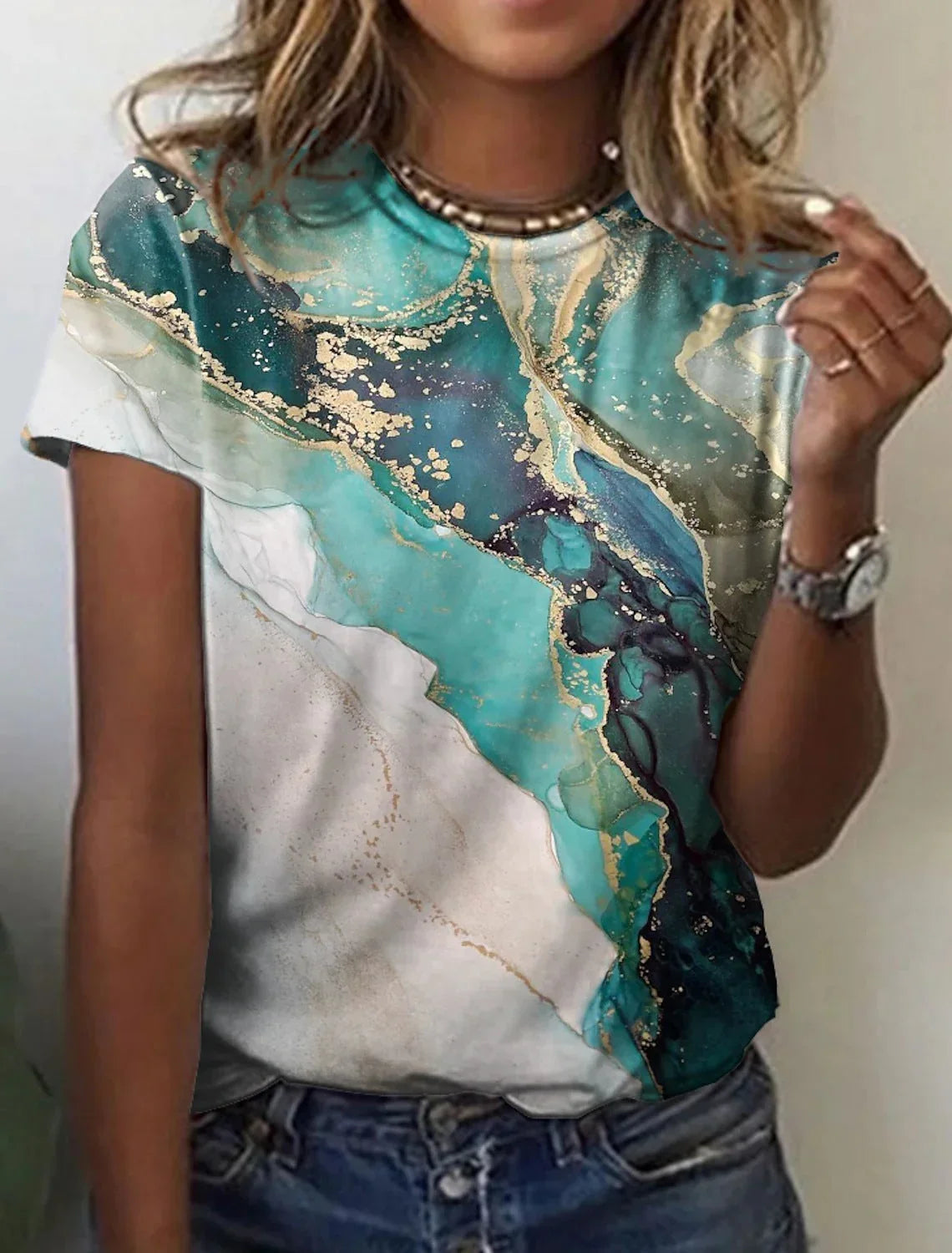 Women's European And American New Abstract Retro Print Short Sleeves - VAleG