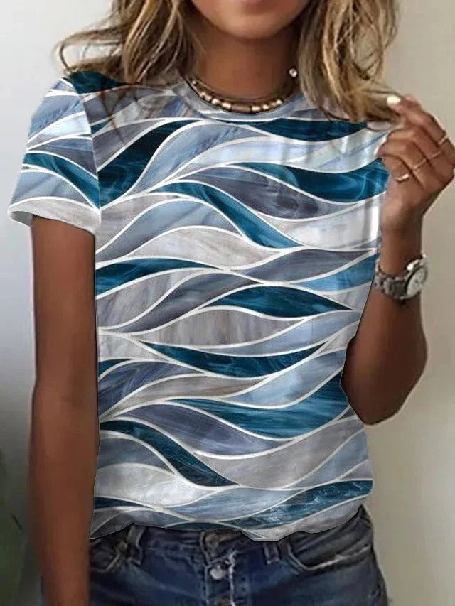 Women's European And American New Abstract Retro Print Short Sleeves - VAleG