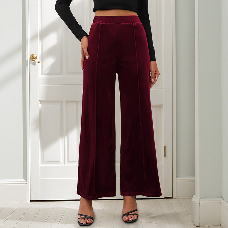 Pantaloni a gamba larga in velluto in stile retrò in tinta unita casual