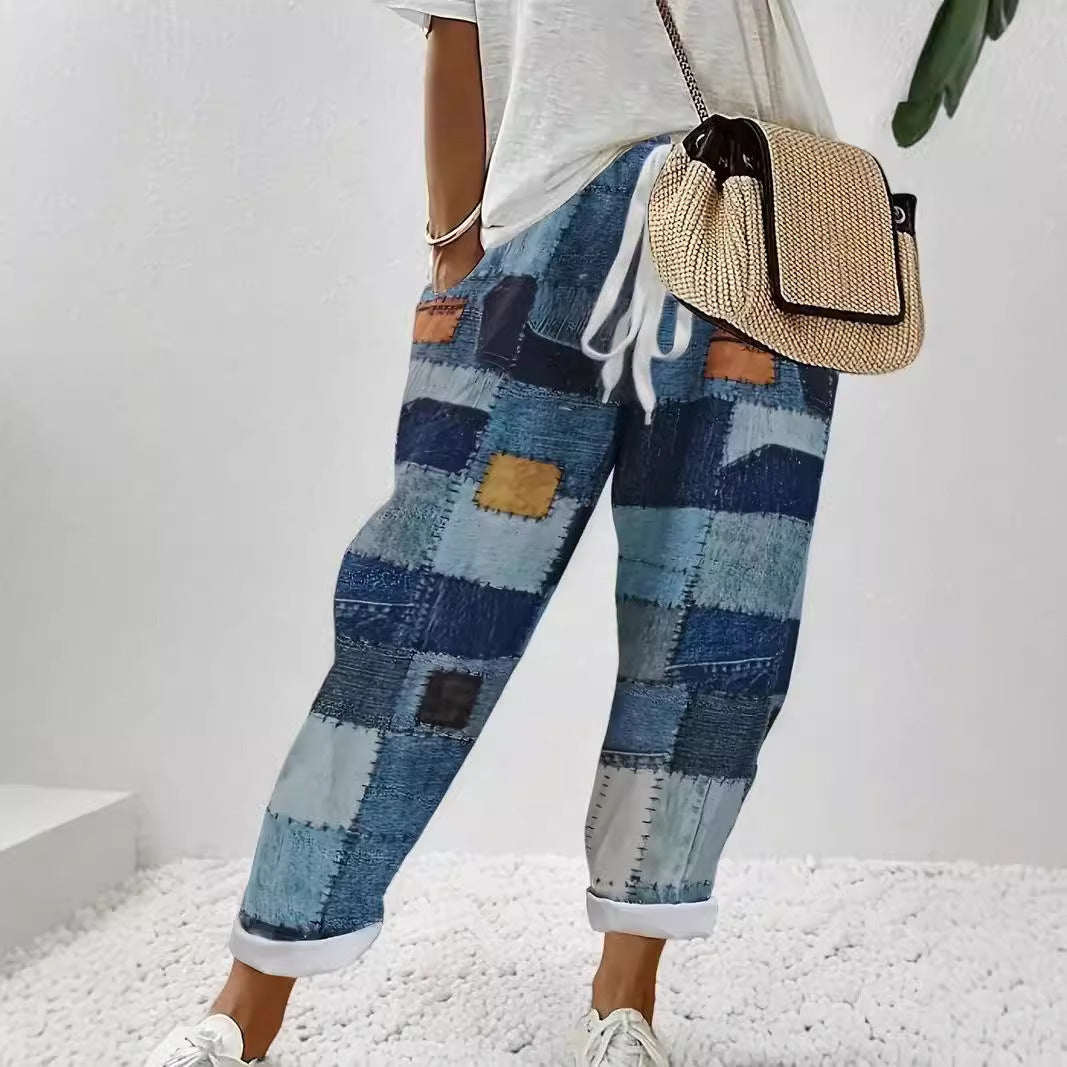 Pantaloni casual slim 3D con stampa floreale digitale