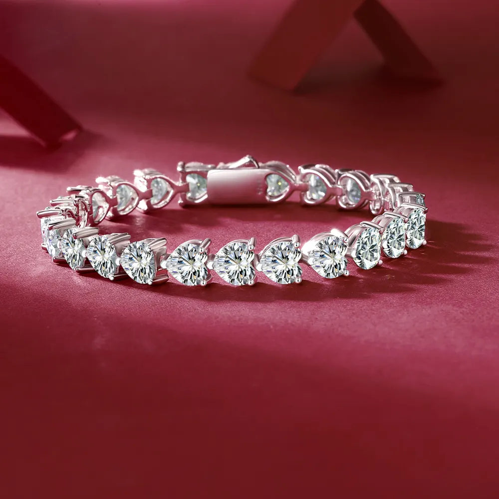 24 Carat Moissanite 925 Sterling Silver Heart Bracelet - VAleG