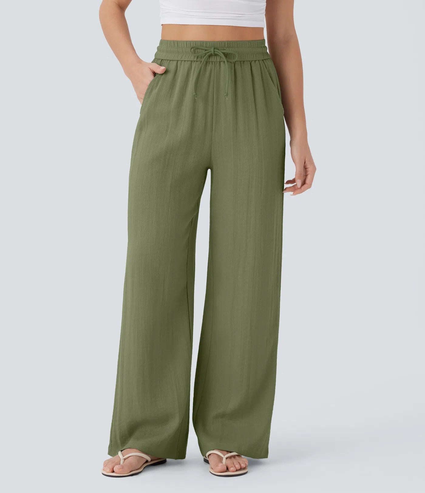 Pantaloni larghi casual a gamba larga in tinta unita
