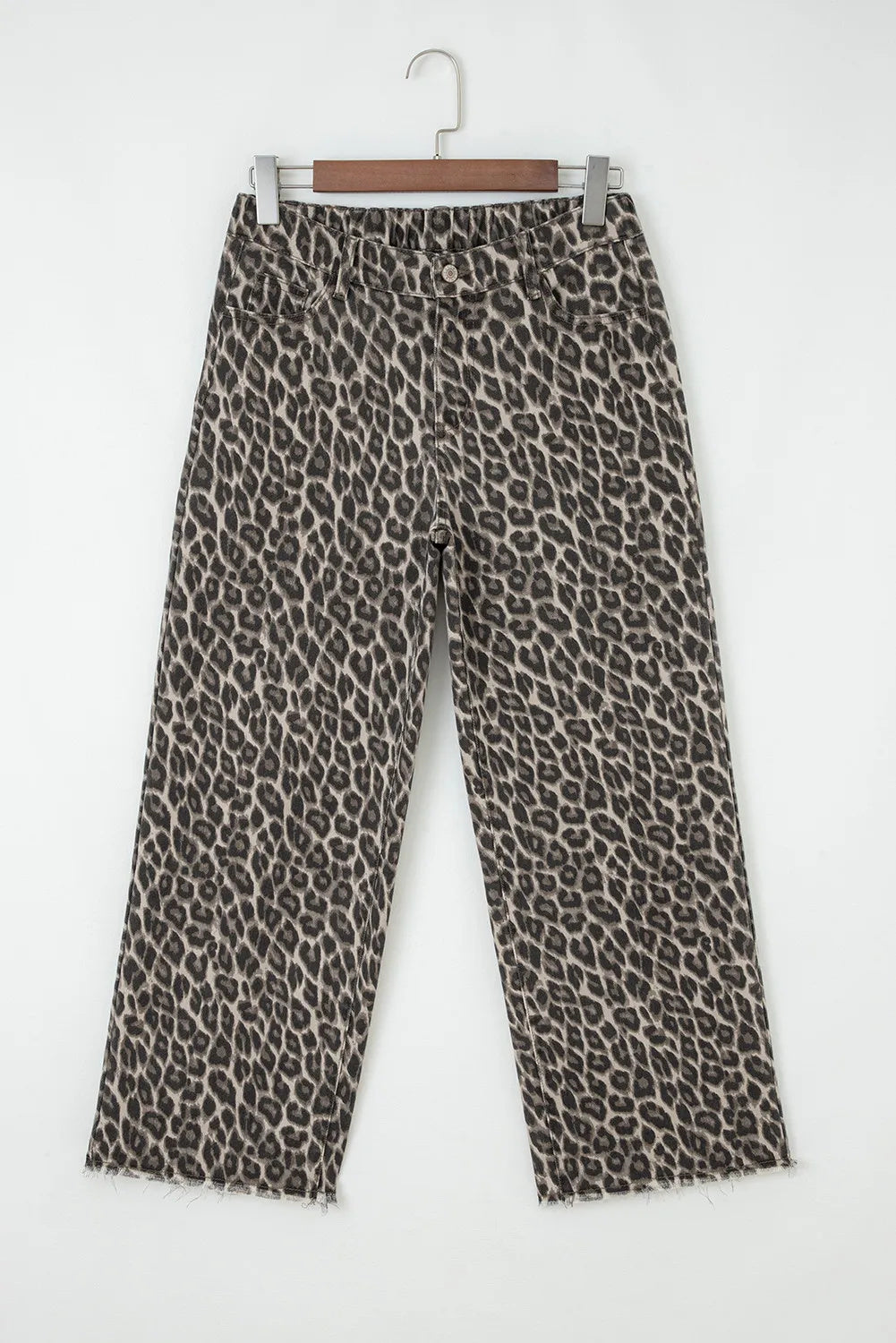 Jeans a gamba larga dritta leopardata gialla