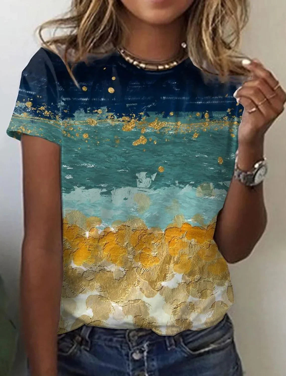 Women's European And American New Abstract Retro Print Short Sleeves - VAleG