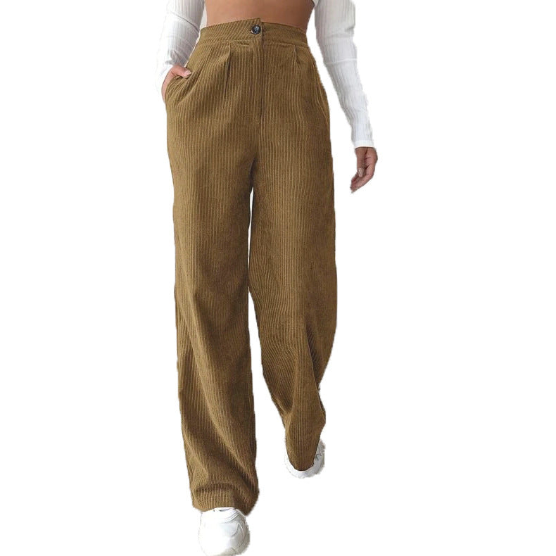 Pantaloni larghi in velluto a coste in tinta unita