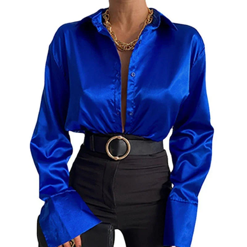 Autumn Cotton Long Sleeve Solid Color Polo Collar Single-breasted Shirt - VAleG