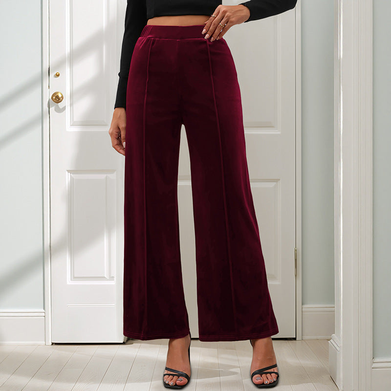 Pantaloni a gamba larga in velluto in stile retrò in tinta unita casual