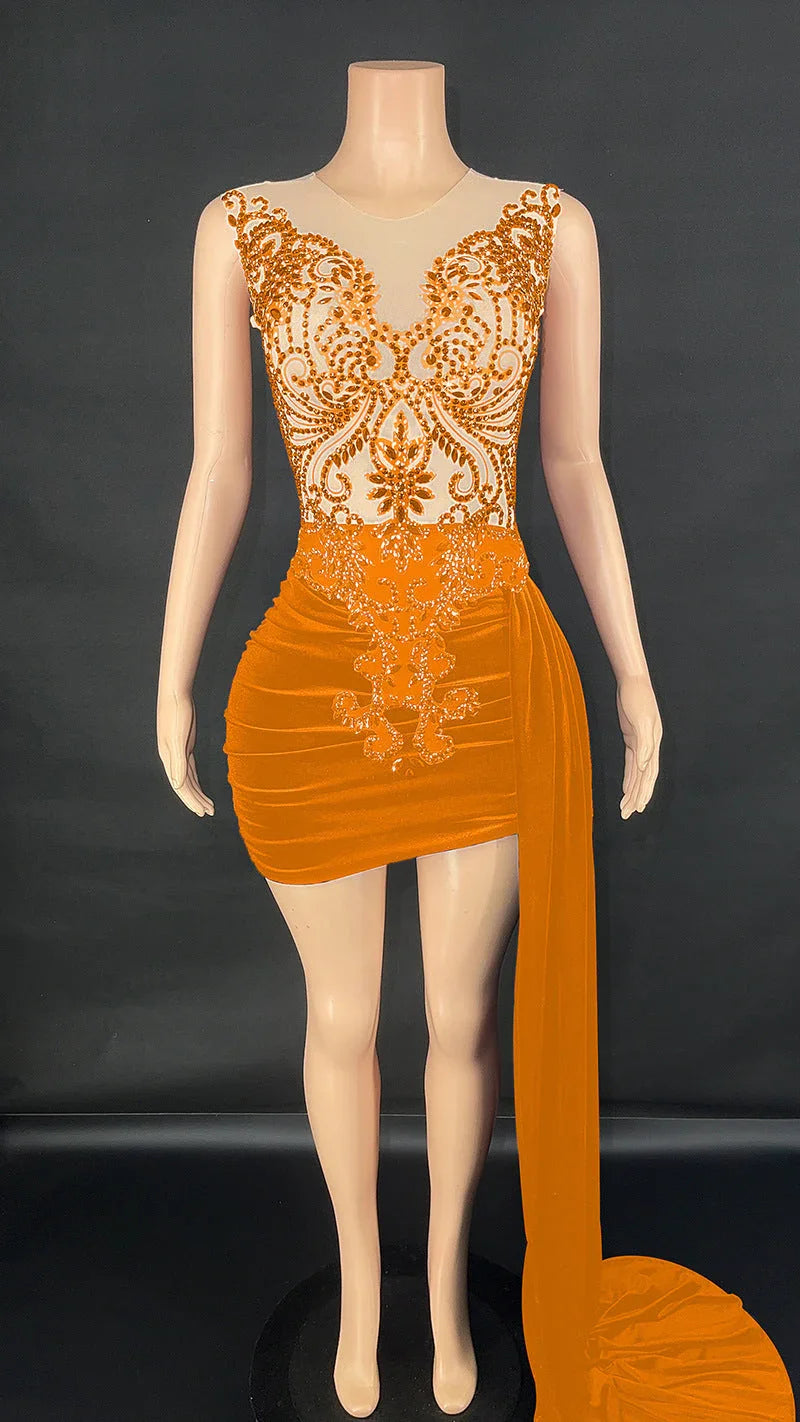 Summer Luxury Evening Dress Female Singer Stage Costume Senior Dress Side Trailing Skirt - VAleG