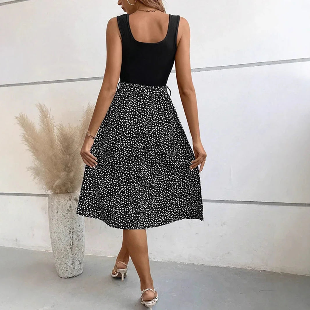 Elegant Contrast Color Sleeveless Dress - VAleG