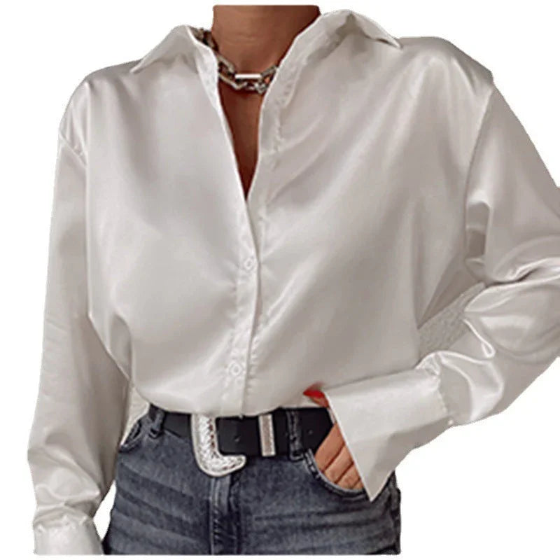 Autumn Cotton Long Sleeve Solid Color Polo Collar Single-breasted Shirt - VAleG