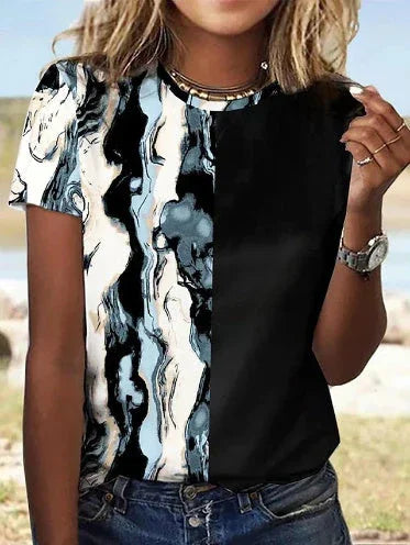 Women's European And American New Abstract Retro Print Short Sleeves - VAleG