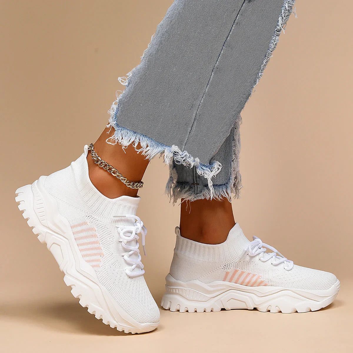 Plus Size Sports Breathable Flyknit Socks Shoes - VAleG